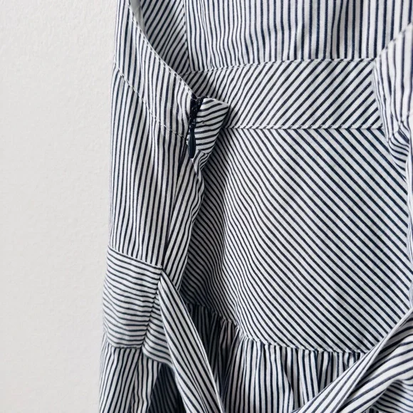 Anthropologie Maeve Dark Grey and White Striped Collared Shirt Dress 2 - Picture 6 of 7